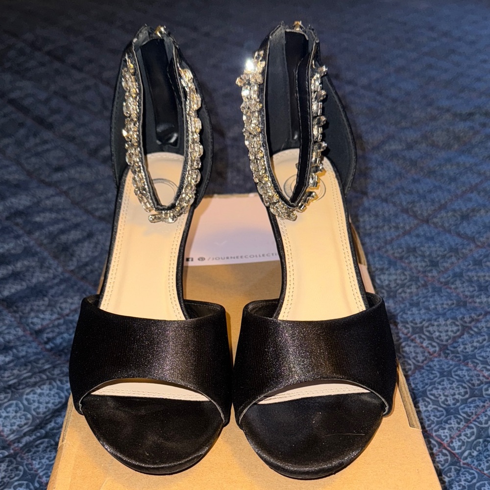 Journee Collection Black Heels with Sparkling Accents